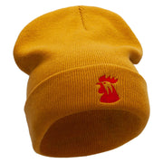 Red Rooster Embroidered 12 Inch Long Knitted Beanie - Camel OSFM