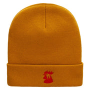 Red Rooster Embroidered 12 Inch Long Knitted Beanie - Camel OSFM