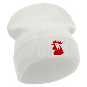 Red Rooster Embroidered 12 Inch Long Knitted Beanie - White OSFM