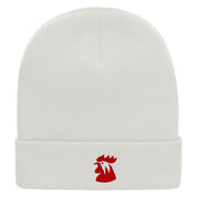 Red Rooster Embroidered 12 Inch Long Knitted Beanie - White OSFM