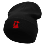 Red Rooster Embroidered 12 Inch Long Knitted Beanie - Black OSFM