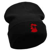 Red Rooster Embroidered 12 Inch Long Knitted Beanie - Black OSFM