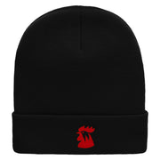 Red Rooster Embroidered 12 Inch Long Knitted Beanie - Black OSFM