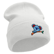 Koala Be Sleeping Embroidered 12 inch Acrylic Cuffed Long Beanie - White OSFM