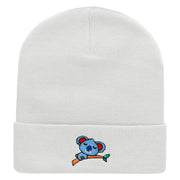 Koala Be Sleeping Embroidered 12 inch Acrylic Cuffed Long Beanie - White OSFM