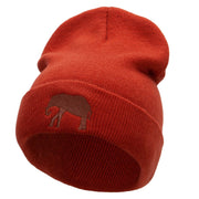 Walking Elephant Embroidered 12 Inch Long Knitted Beanie - Rust OSFM