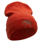 Walking Elephant Embroidered 12 Inch Long Knitted Beanie - Rust OSFM