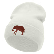 Walking Elephant Embroidered 12 Inch Long Knitted Beanie - White OSFM