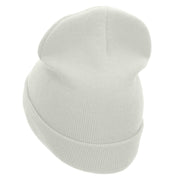 Walking Elephant Embroidered 12 Inch Long Knitted Beanie - White OSFM