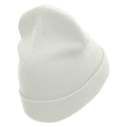 Walking Elephant Embroidered 12 Inch Long Knitted Beanie - White OSFM