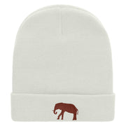 Walking Elephant Embroidered 12 Inch Long Knitted Beanie - White OSFM