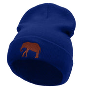 Walking Elephant Embroidered 12 Inch Long Knitted Beanie - Royal OSFM