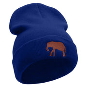 Walking Elephant Embroidered 12 Inch Long Knitted Beanie - Royal OSFM