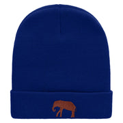 Walking Elephant Embroidered 12 Inch Long Knitted Beanie - Royal OSFM