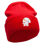 Cute Dog Pinball Embroidered 12 Inch Long Knitted Beanie - Red OSFM