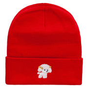 Cute Dog Pinball Embroidered 12 Inch Long Knitted Beanie - Red OSFM