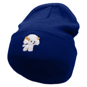 Cute Dog Pinball Embroidered 12 Inch Long Knitted Beanie - Royal OSFM