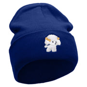 Cute Dog Pinball Embroidered 12 Inch Long Knitted Beanie - Royal OSFM