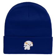 Cute Dog Pinball Embroidered 12 Inch Long Knitted Beanie - Royal OSFM