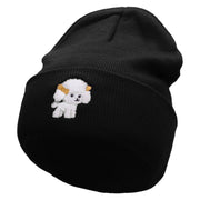 Cute Dog Pinball Embroidered 12 Inch Long Knitted Beanie - Black OSFM