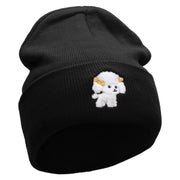 Cute Dog Pinball Embroidered 12 Inch Long Knitted Beanie - Black OSFM