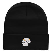 Cute Dog Pinball Embroidered 12 Inch Long Knitted Beanie - Black OSFM