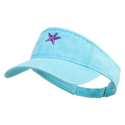 Purple Star Fish Embroidered Washed Pigment Dyed Cotton Twill Visor - Aqua OSFM