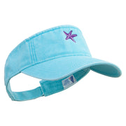 Purple Star Fish Embroidered Washed Pigment Dyed Cotton Twill Visor - Aqua OSFM