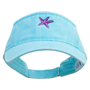 Purple Star Fish Embroidered Washed Pigment Dyed Cotton Twill Visor - Aqua OSFM