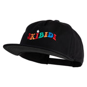 Skibidi Phrase Embroidered 5 Panel Cotton High Profile Flat Bill Unstructured Cap - Black OSFM