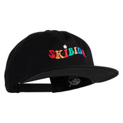 Skibidi Phrase Embroidered 5 Panel Cotton High Profile Flat Bill Unstructured Cap - Black OSFM