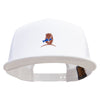 Bear Caught Fish Embroidered 5 Panel Mesh Trucker Snapback Cap - White OSFM