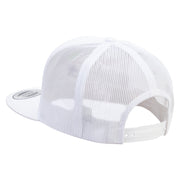 Bear Caught Fish Embroidered 5 Panel Mesh Trucker Snapback Cap - White OSFM