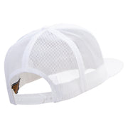 Bear Caught Fish Embroidered 5 Panel Mesh Trucker Snapback Cap - White OSFM