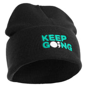 Keep Going Embroidered 12" Knit Cuff Long Beanie - Black OSFM
