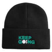 Keep Going Embroidered 12" Knit Cuff Long Beanie - Black OSFM