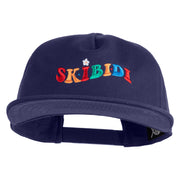 Skibidi Phrase Embroidered 5 Panel Cotton High Profile Flat Bill Unstructured Cap - Navy OSFM
