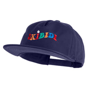 Skibidi Phrase Embroidered 5 Panel Cotton High Profile Flat Bill Unstructured Cap - Navy OSFM
