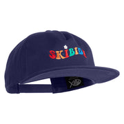 Skibidi Phrase Embroidered 5 Panel Cotton High Profile Flat Bill Unstructured Cap - Navy OSFM