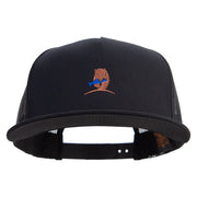 Bear Caught Fish Embroidered 5 Panel Mesh Trucker Snapback Cap - Black OSFM