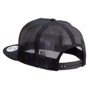 Bear Caught Fish Embroidered 5 Panel Mesh Trucker Snapback Cap - Black OSFM