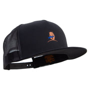 Bear Caught Fish Embroidered 5 Panel Mesh Trucker Snapback Cap - Black OSFM