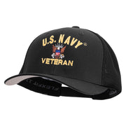 Licensed US Navy Veteran Embroidered Flexfit Mesh Trucker Cap - Black OSFM