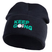 Keep Going Embroidered 12" Knit Cuff Long Beanie - Navy OSFM