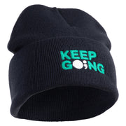 Keep Going Embroidered 12" Knit Cuff Long Beanie - Navy OSFM