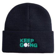 Keep Going Embroidered 12" Knit Cuff Long Beanie - Navy OSFM