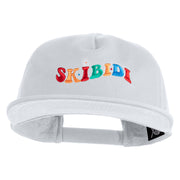 Skibidi Phrase Embroidered 5 Panel Cotton High Profile Flat Bill Unstructured Cap - White OSFM