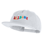 Skibidi Phrase Embroidered 5 Panel Cotton High Profile Flat Bill Unstructured Cap - White OSFM