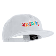 Skibidi Phrase Embroidered 5 Panel Cotton High Profile Flat Bill Unstructured Cap - White OSFM
