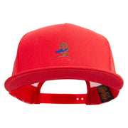 Bear Caught Fish Embroidered 5 Panel Mesh Trucker Snapback Cap - Red OSFM